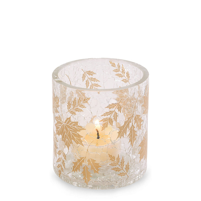 Crackle Leaves Tea Light Candle Holder J4